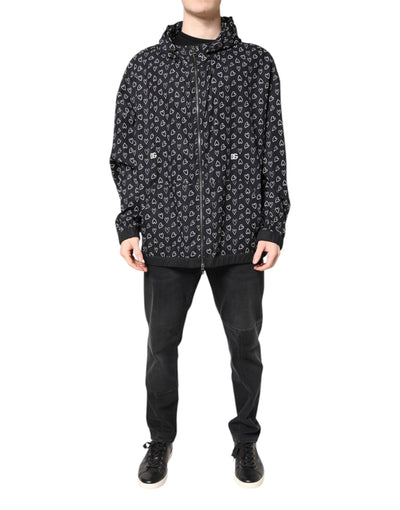 Dolce & Gabbana Black Heart Print Hooded Windbreaker Jacket