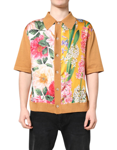 Dolce & Gabbana – Braunes, kurzärmliges T-Shirt mit Blumenkragen