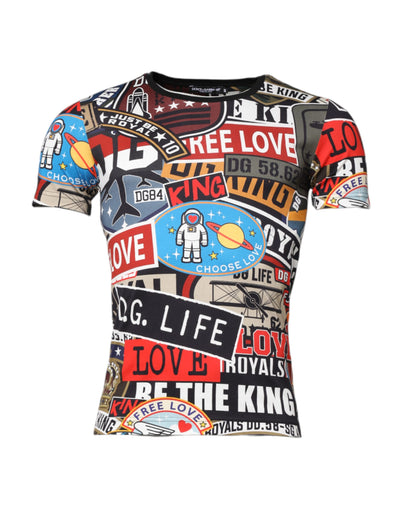 Dolce & Gabbana Mehrfarbiges Patchwork-T-Shirt aus Baumwolle mit Rundhalsausschnitt
