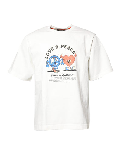 Dolce & Gabbana Weißes T-Shirt mit Rundhalsausschnitt und LOVE & PEACE-Print