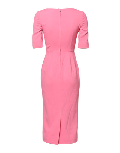 Dolce & Gabbana Pink Viscose Short Sleeve Sheath Midi Dress