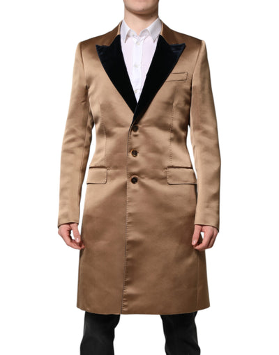 Dolce & Gabbana Brown Silk Single Breasted Trench Coat Jacket