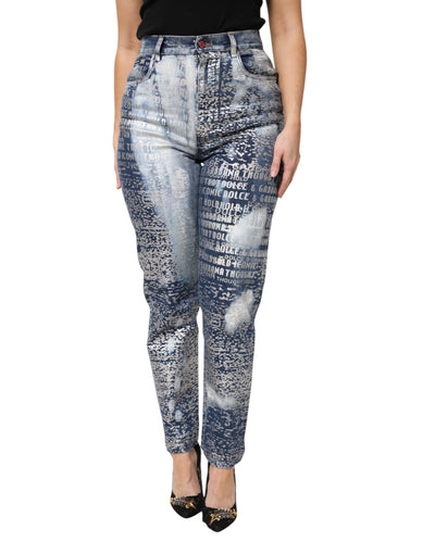 Dolce & Gabbana – Blaue Jeans mit verwaschenem Print und hoher Taille