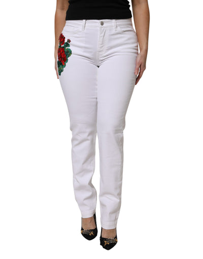 Dolce & Gabbana Weiße GIRLY-Jeans mit Blumen-Pailletten