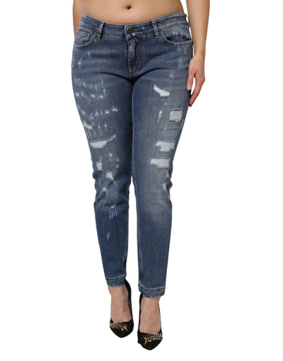 Dolce & Gabbana – Blaue, zerfetzte Jeans aus Baumwolle mit niedriger Taille