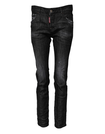 Dsquared² – Schwarze Skinny-Jeans aus verwaschener Baumwolle mit mittlerer Taille