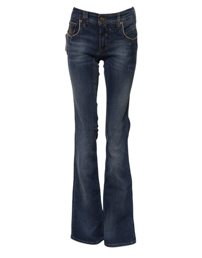 John Galliano – Blaue Jeans aus Baumwolle mit mittlerer Taille und weitem Bein