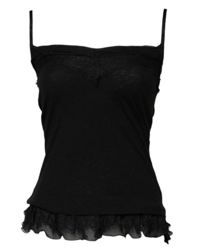 Scervino Street Black Wool Sleeveless Square Neck Tank Top