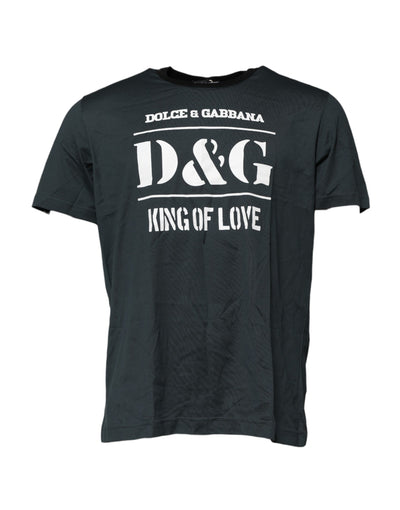 Dolce & Gabbana – Schwarzes, bedrucktes Kurzarm-T-Shirt aus Baumwolle