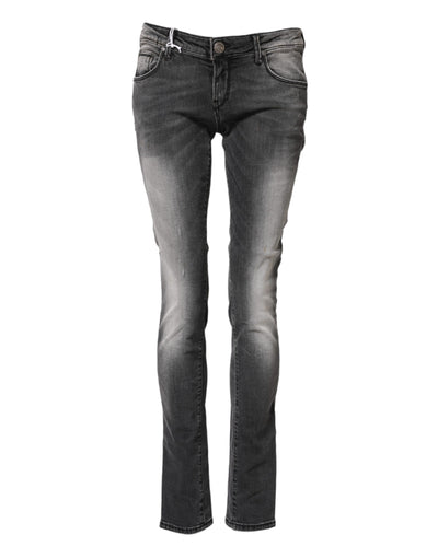 Acht Dunkelgraue Slim Fit Denim-Jeans aus Baumwolle mit niedriger Taille