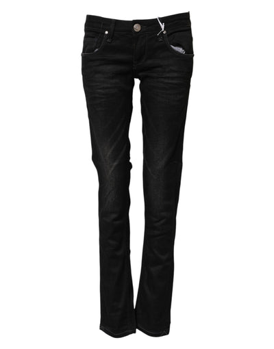 Acht – Schwarze Slim Fit-Jeans aus Baumwolle mit niedriger Taille