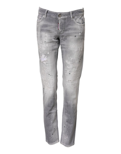 Dsquared² Grau verwaschene Jeans mit mittelhohem Bund und konischem Schnitt