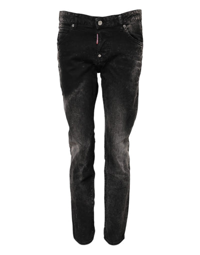 Dsquared² – Schwarze, verwaschene Tapered-Jeans aus Denim mit mittlerer Taille