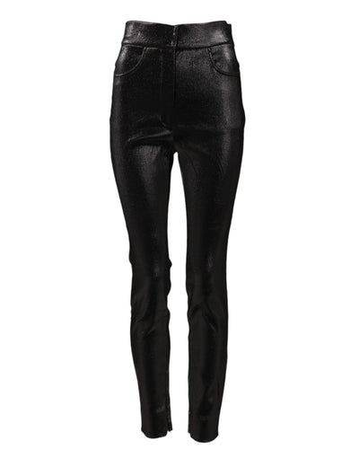 Dolce & Gabbana Schwarze Stretch-Hose aus silbernem Lurexfaden aus Baumwolle