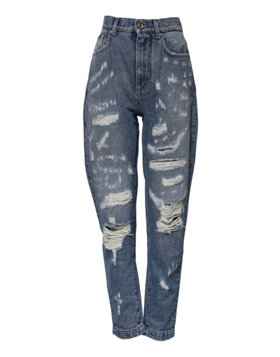 Dolce & Gabbana Blaue zerfetzte Jeans mit hoher Taille für Damen
