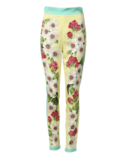 Dolce & Gabbana Gelbe Leggings aus Seide mit Blumenmuster