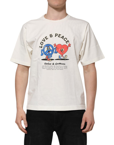 Dolce & Gabbana Weißes Love Peace Baumwoll-T-Shirt für Herren mit Rundhalsausschnitt