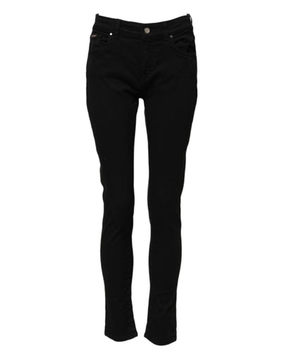 Dolce & Gabbana – Schwarze Skinny-Jeans aus Baumwoll-Denim mit Logo und mittlerer Taille
