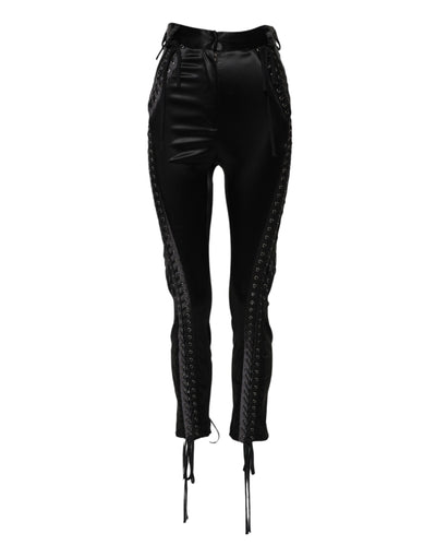 Dolce & Gabbana – Schwarze Skinny-Hose mit Spitzendetails und hoher Taille