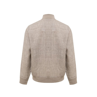 Gran Sasso Beige Linen Biker Jacket