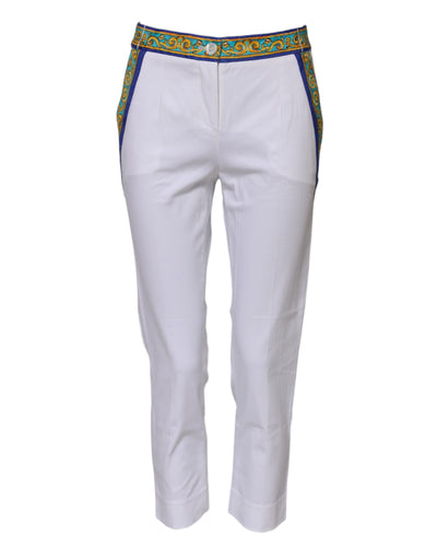 Dolce & Gabbana White Cotton Mid Waist Tapered Trouser Pants