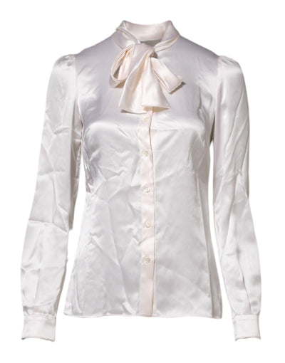 Dolce & Gabbana White Ascot Collar Long Sleeve Blouse Top