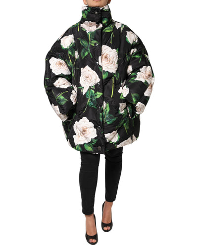 Dolce & Gabbana Black Floral Print Puffer Quilted Jacket