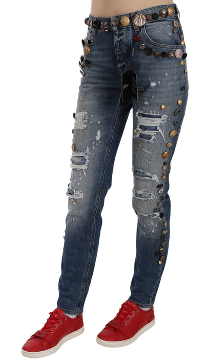 Jean en denim de luxe orné de cristaux Dolce & Gabbana