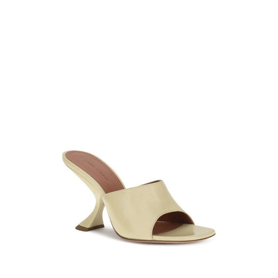 Amina Muaddi Cream Calf Leather Bos Taurus Stiletto Heel Sandals