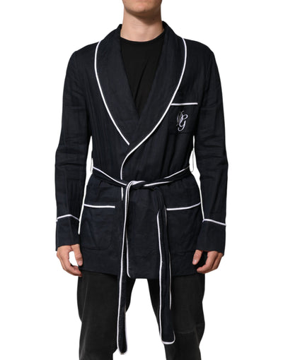 Dolce & Gabbana Dark Blue DG Embroidery Jacket Robe Blazer