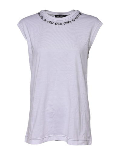 Dolce & Gabbana White Cotton Sleeveless Printed Tank T-shirt