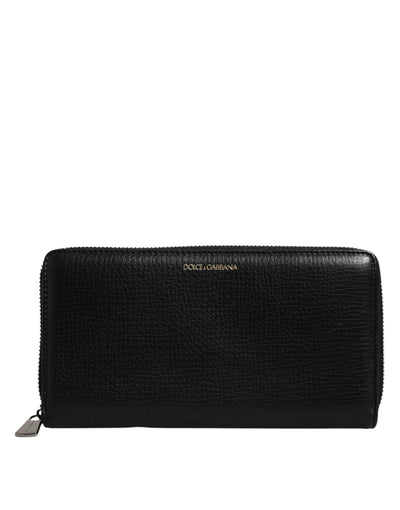 Dolce & Gabbana Black Calfskin Leather Logo Zip Around Continental Wallet