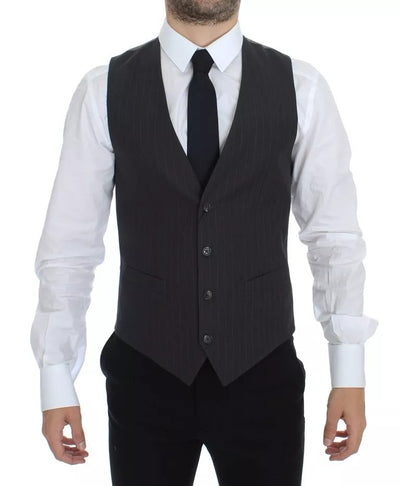 Dolce & Gabbana Gray Striped Formal Dress Gilet Vest
