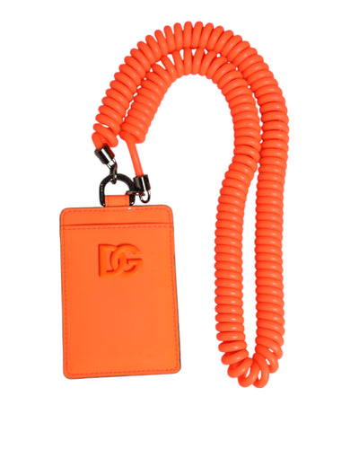 Dolce & Gabbana Orange Leather Logo Embossed Lanyard Card Holder Wallet