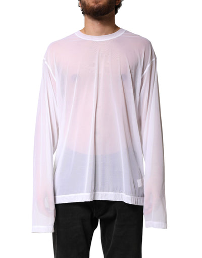 Dolce & Gabbana White Nylon Long Sleeves Crewneck T-Shirt