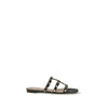 Valentino Garavani Black Calf Leather Bos Taurus Flat Sandals