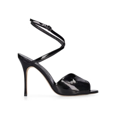 Manolo Blahnik Black Calfskin Stiletto Heel Sandals