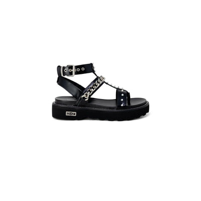 Cult Black Leather Flat Sandals