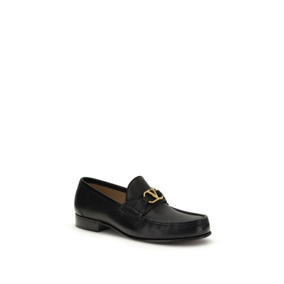 Valentino Garavani Black Calf Leather Bos Taurus Slip-On Loafers