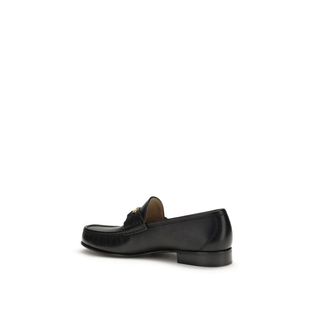 Valentino Garavani Black Calf Leather Bos Taurus Slip-On Loafers