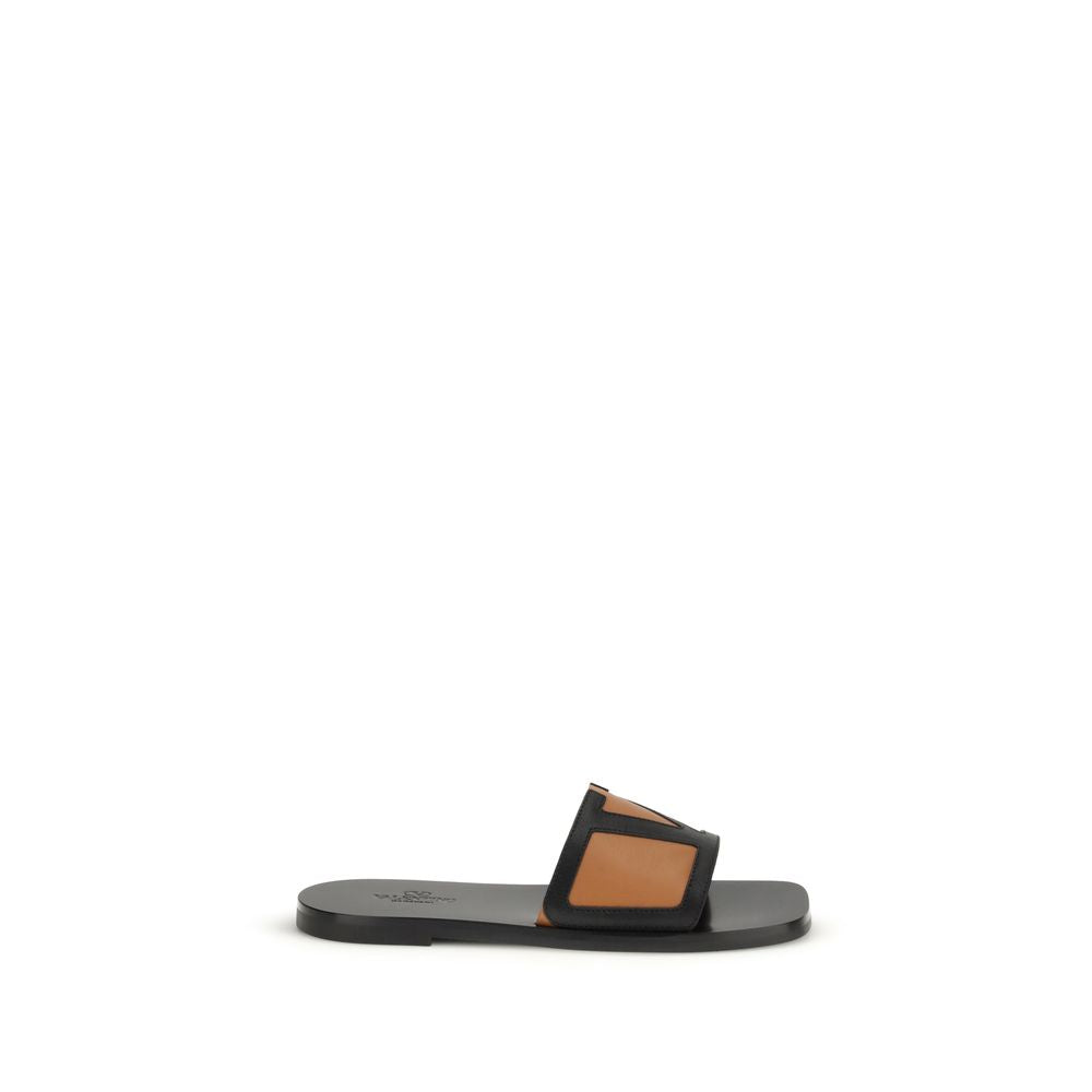 Valentino Garavani Black Calf Leather Bos Taurus Flat Sandals