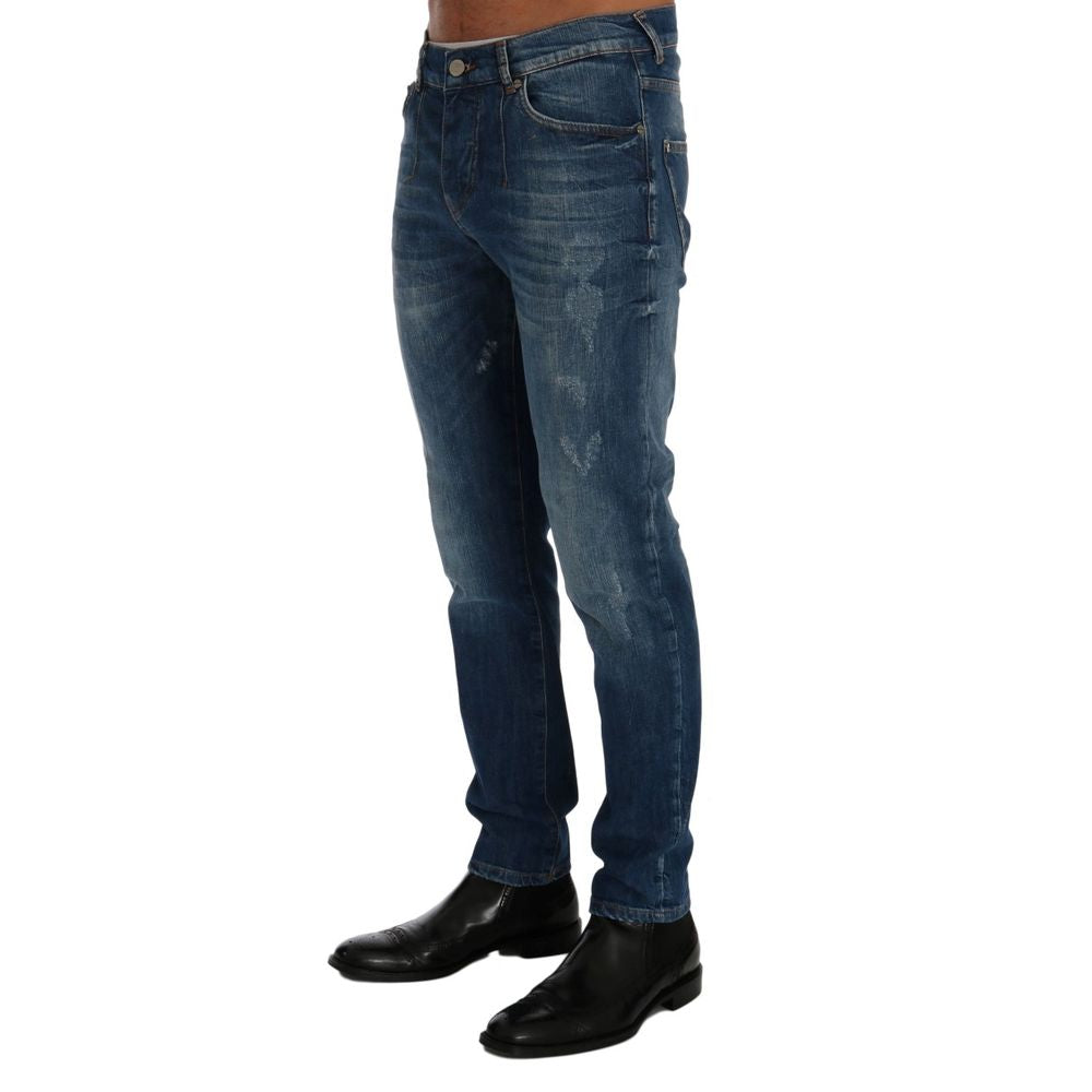 Frankie Morello Blue Cotton Slim Fit Jeans