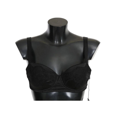 Dolce & Gabbana Black Lace Satin Elastic Bra