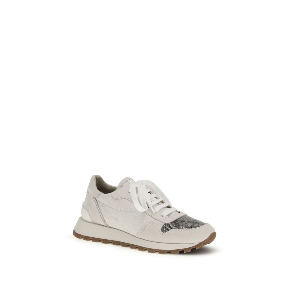 Brunello Cucinelli Gray Calf Leather Bos Taurus Athletic Sneakers