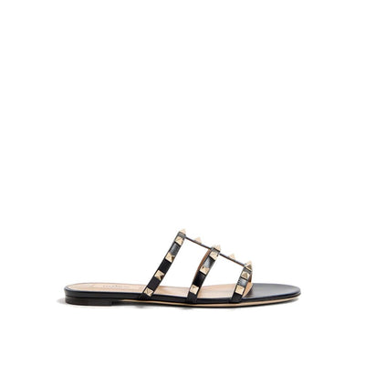 Valentino Garavani Black Calfskin Flat Sandals