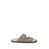Brunello Cucinelli Gray Calf Leather Bos Taurus Flat Sandals