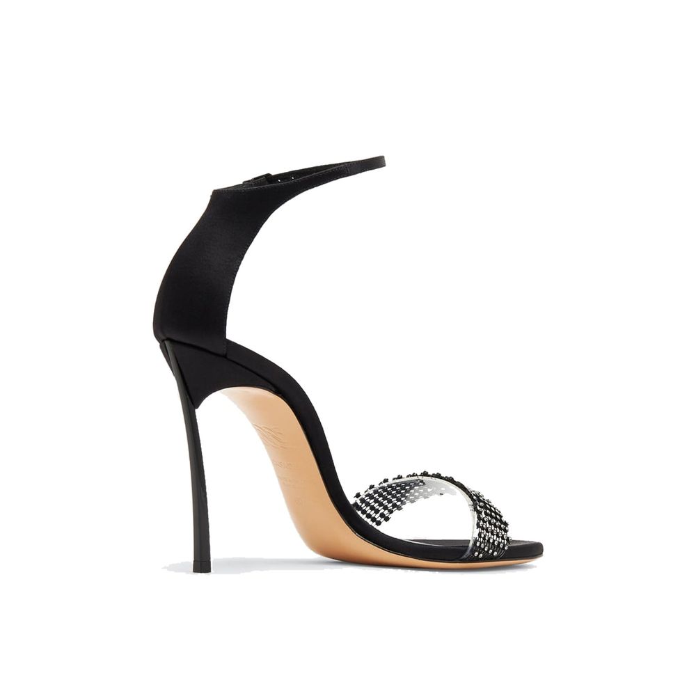 Casadei Black Silk Stiletto Heel Sandals