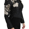 Dolce & Gabbana Black Jacquard Crystal Floral Jacket