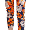 LANACAPRINA Blue Floral Print Skinny Slim Fit Trousers Pants