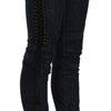 Just Cavalli Blue Low Waist Skinny Trousers Braided String Pants